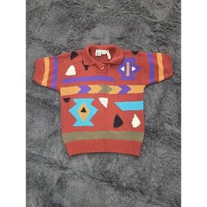 Vintage Womens Medium  Orange Aztec Southwestern Sweater‎ Short Sleeved